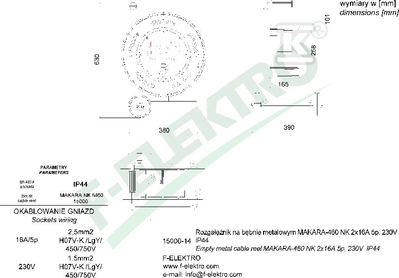 Rozgałęźnik bębnowy, MAKARA-460 NK 16A - 15000-15